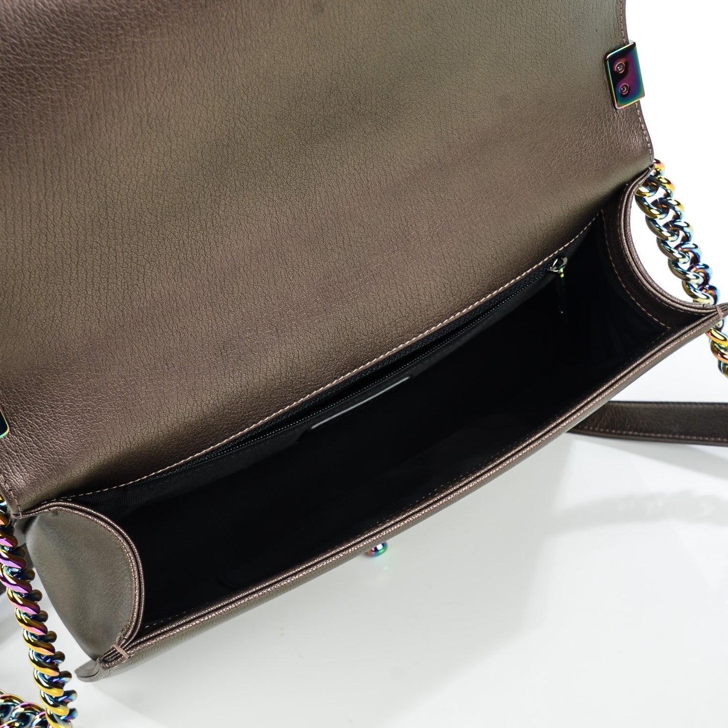 Iridescent Goatskin Quilted New Medium Boy Flap Bronze