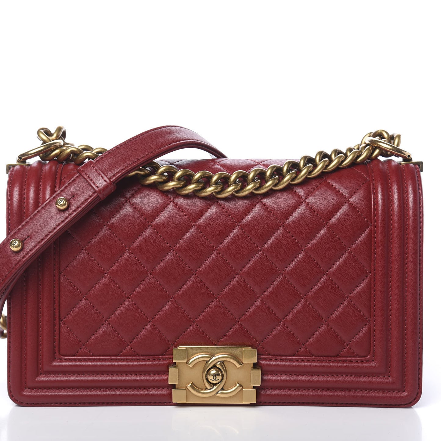 Lambskin Quilted Medium Boy Flap Red