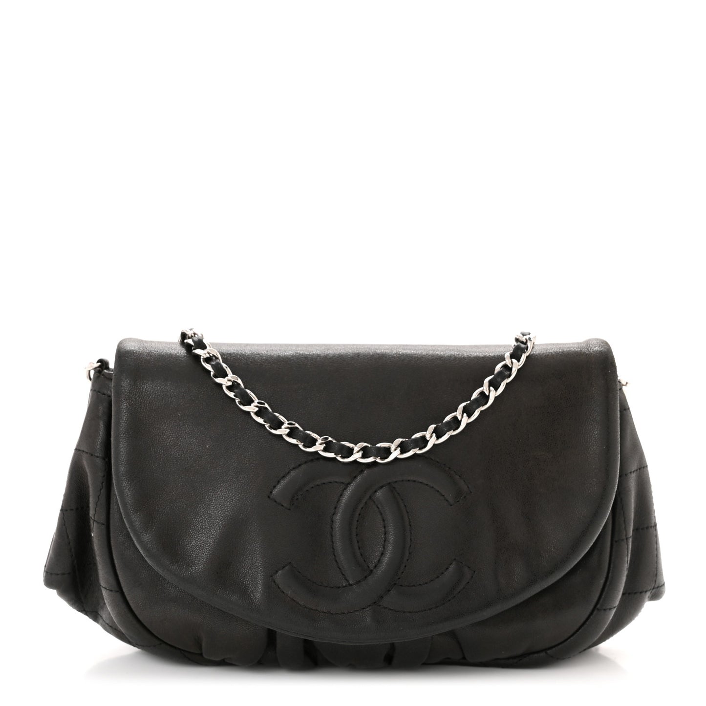 Lambskin Half Moon Wallet On Chain WOC Black