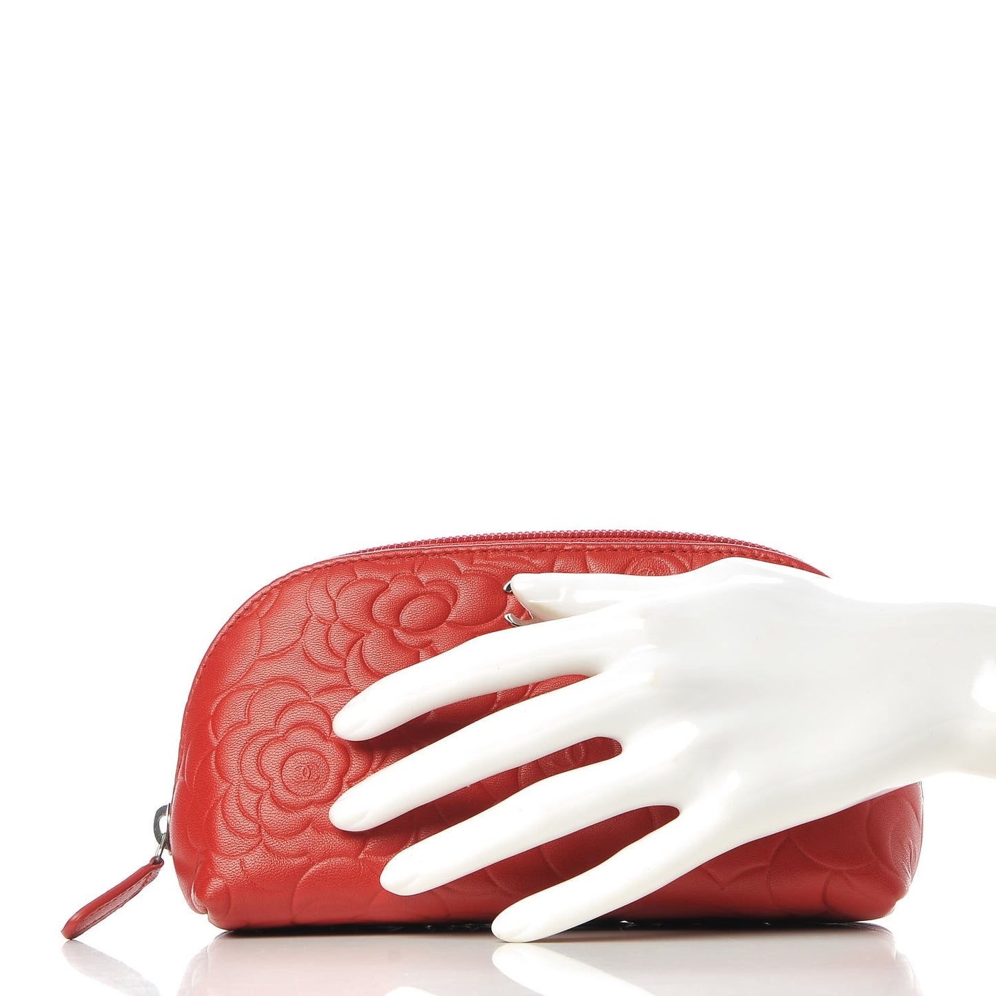 Lambskin Camellia Embossed Cosmetic Case Red