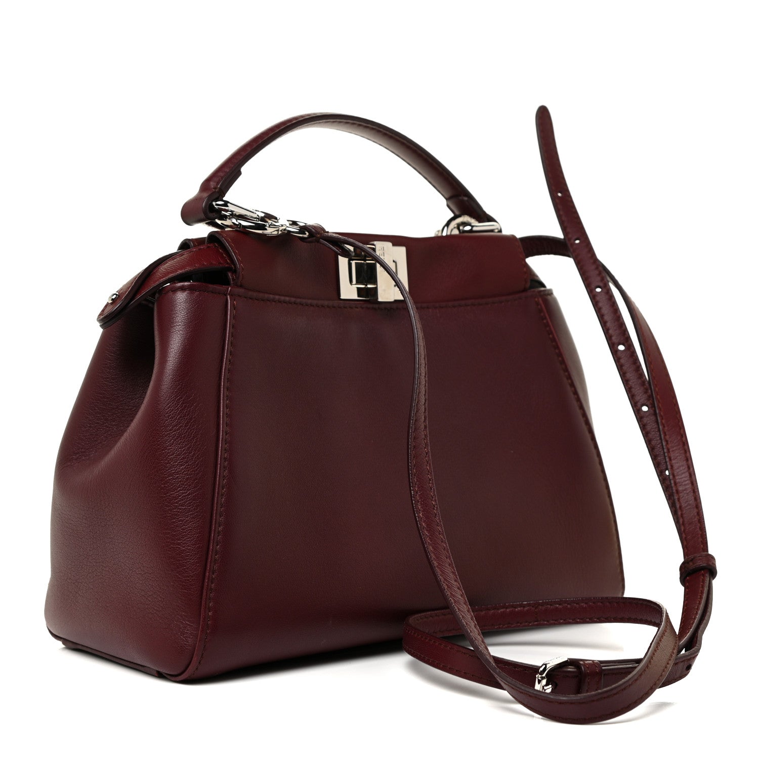 Fendi Nappa Mini Peekaboo Iconic Satchel Bordeaux 2 of 19