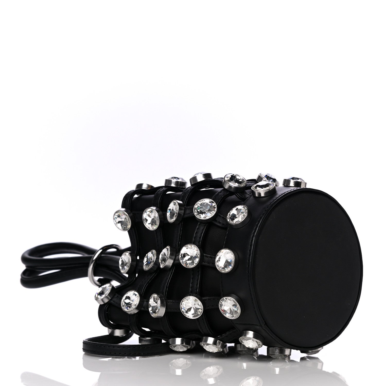 Alexander Wang Calfskin Crystal Embellished Roxy Mini Bucket Bag Black 5 of 11