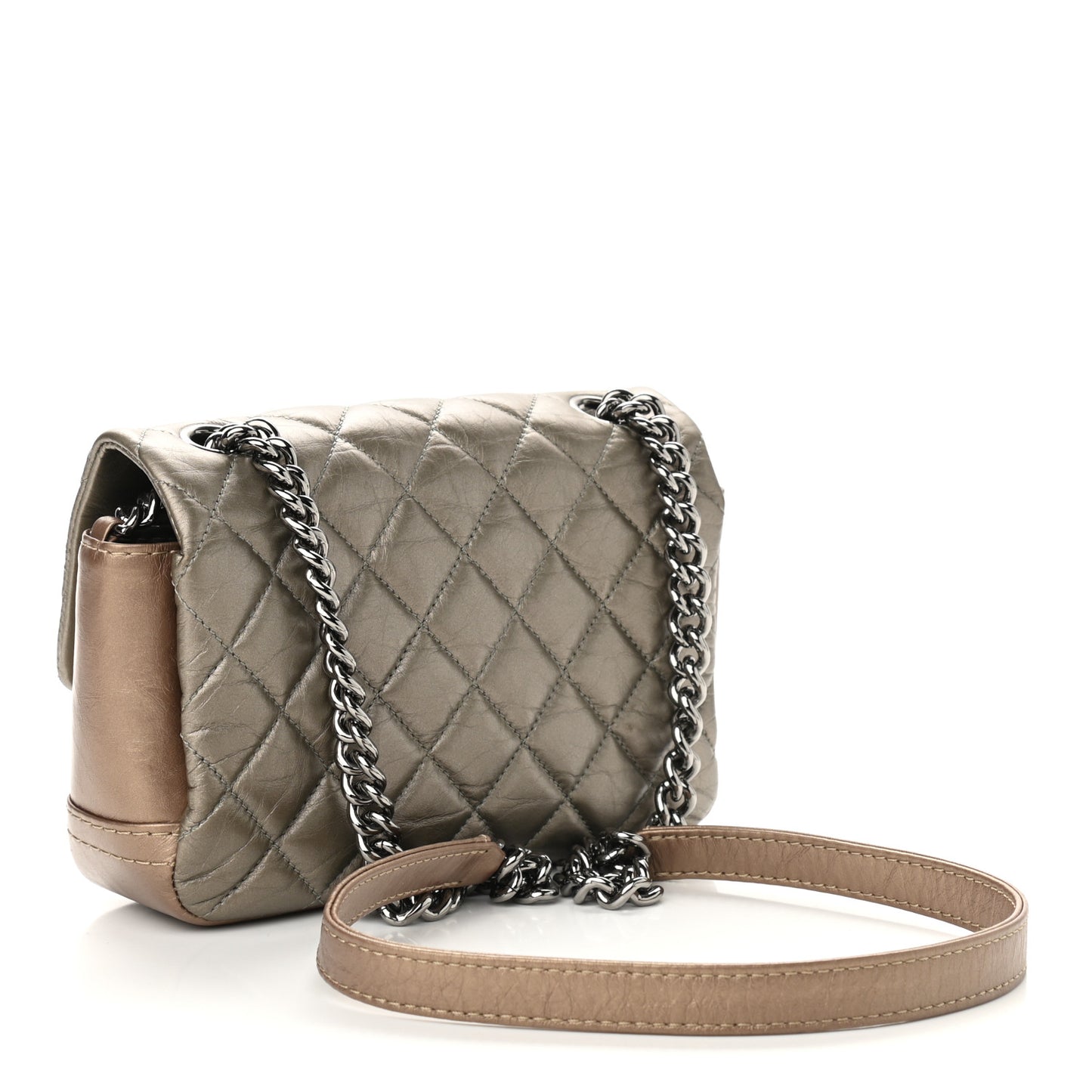 Metallic Calfskin Quilted Mineral Nights Mini Flap Bronze