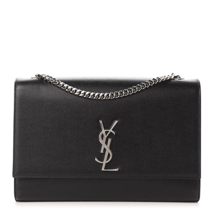 Saint Laurent Grain De Poudre Large Classic Monogram Kate Satchel Black 1 of 10