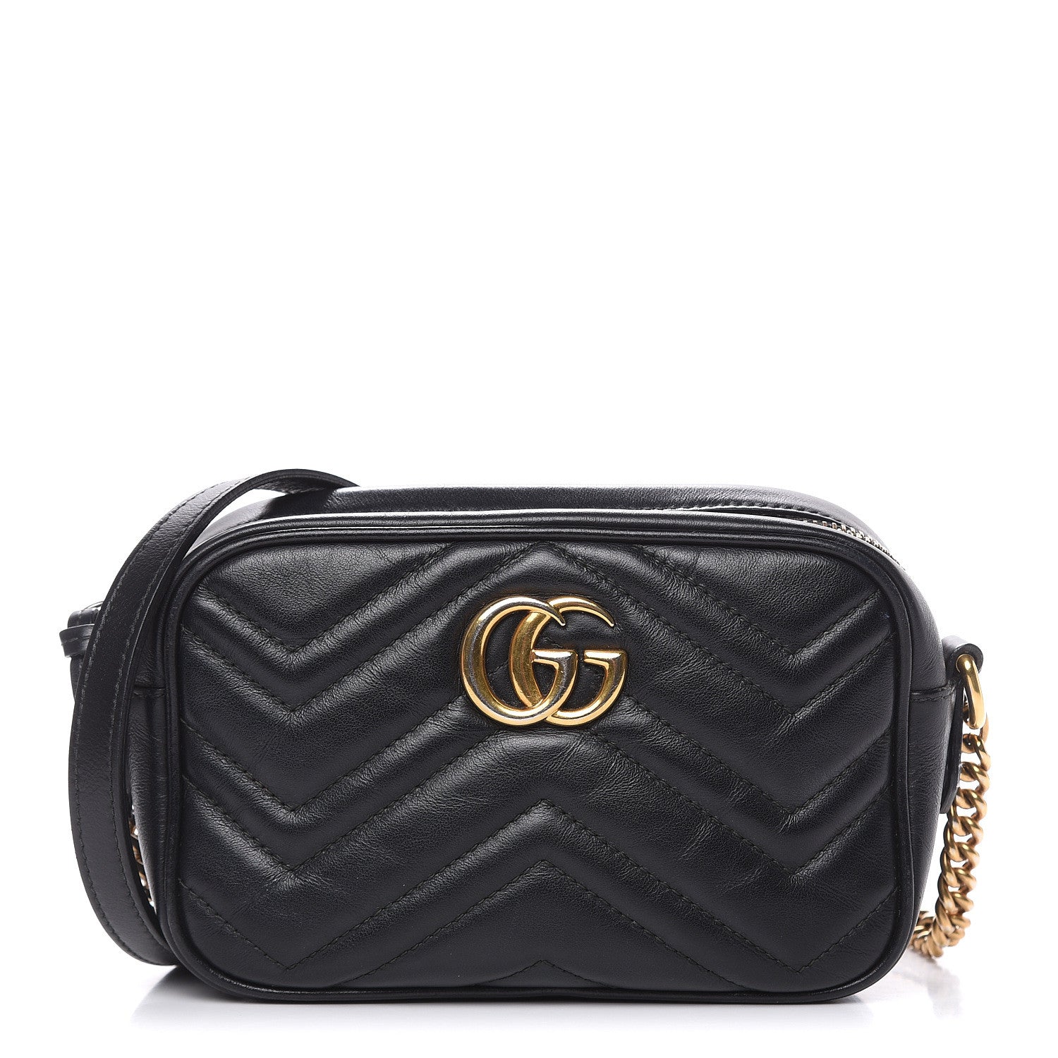 Gucci Calfskin Matelasse Mini GG Marmont Chain Shoulder Bag Black 1 of 13