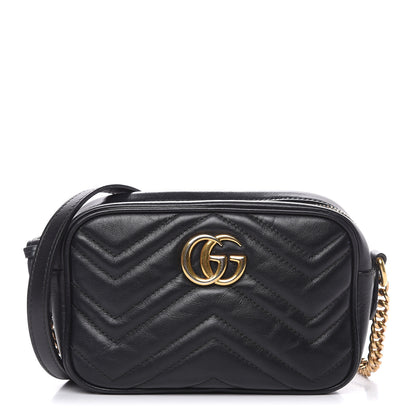 Gucci Calfskin Matelasse Mini GG Marmont Chain Shoulder Bag Black 1 of 13
