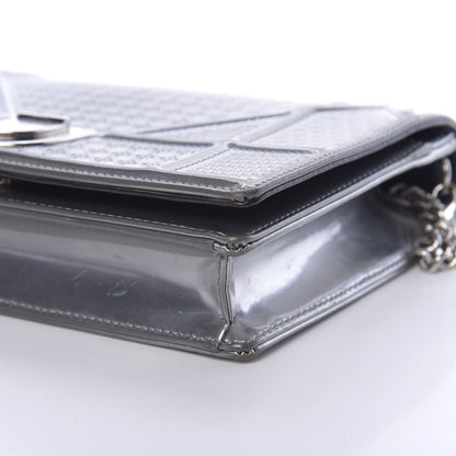 Christian Dior Metallic Patent Micro-Cannage Diorama Wallet on Chain Pouch Silver 9 of 16