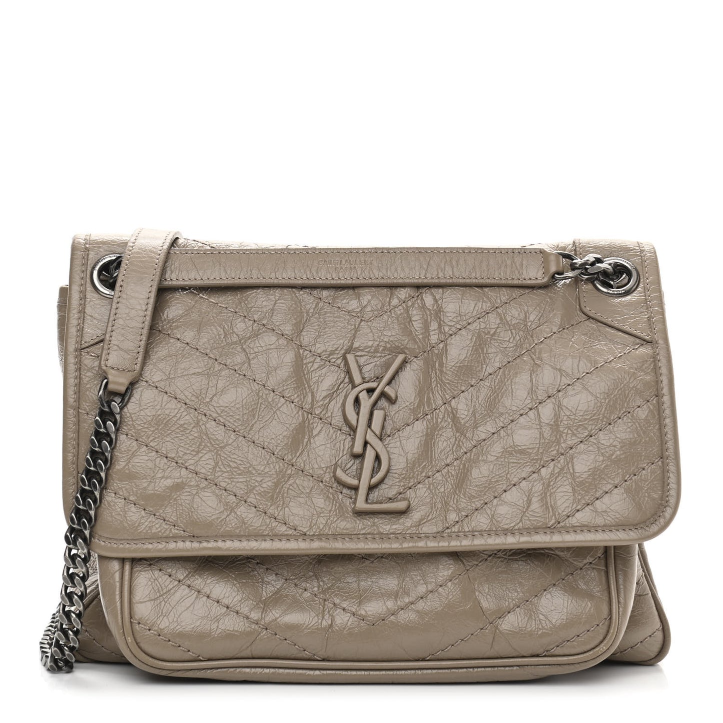 Crinkled Calfskin Matelasse Monogram Medium Niki Chain Satchel Light Natural