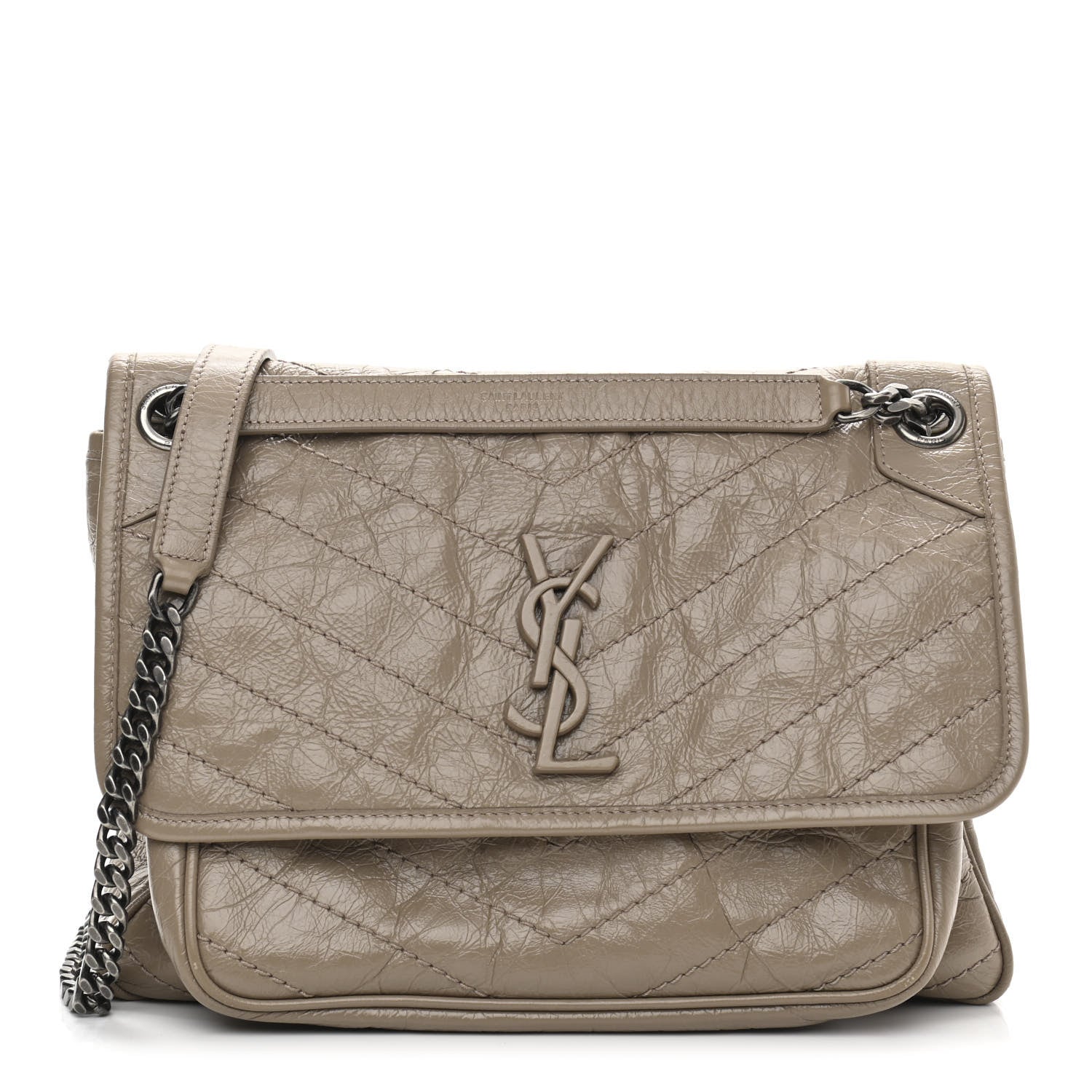 Saint Laurent Crinkled Calfskin Matelasse Monogram Medium Niki Chain Satchel Light Natural 1 of 11