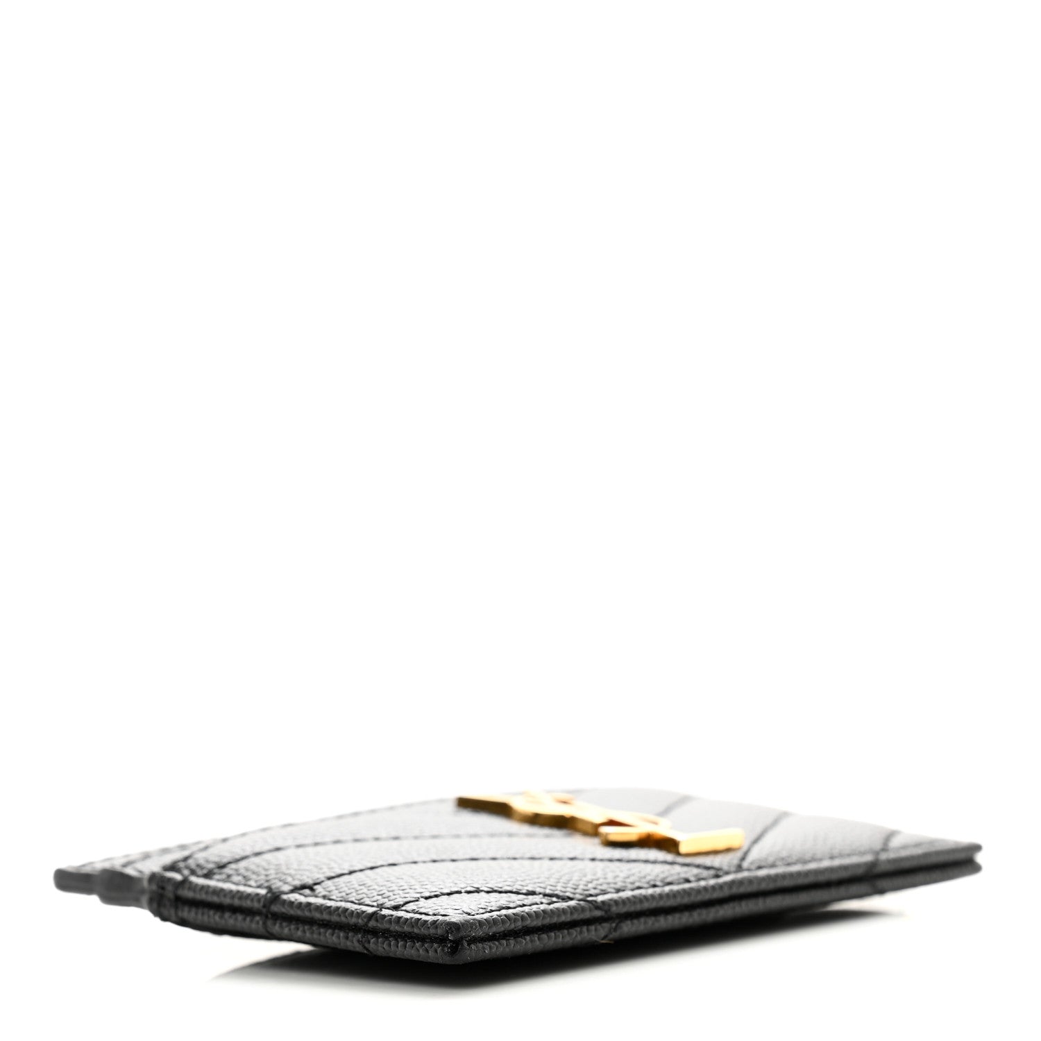 Saint Laurent Grain De Poudre Matelasse Chevron Monogram Credit Card Case Black 4 of 11
