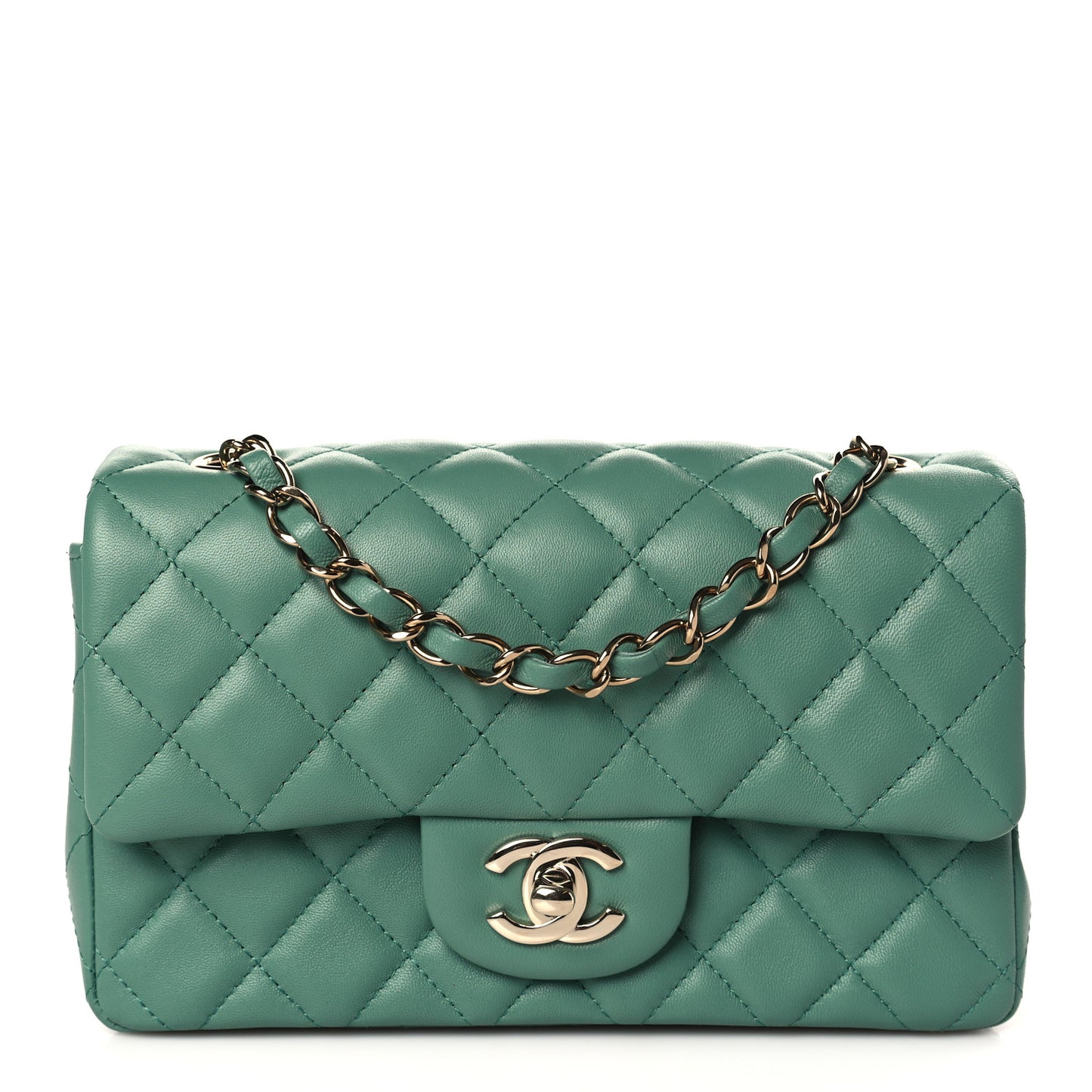 Lambskin Quilted Mini Rectangular Flap Dark Green