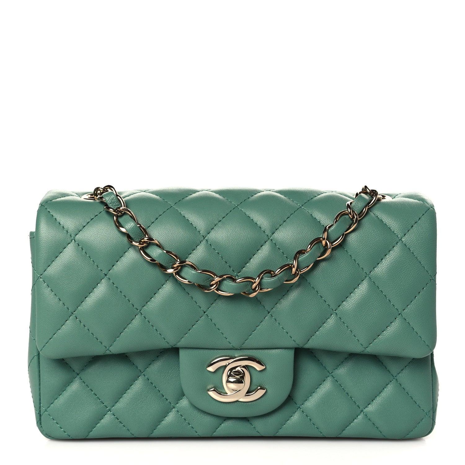 Chanel Lambskin Quilted Mini Rectangular Flap Dark Green 1 of 10
