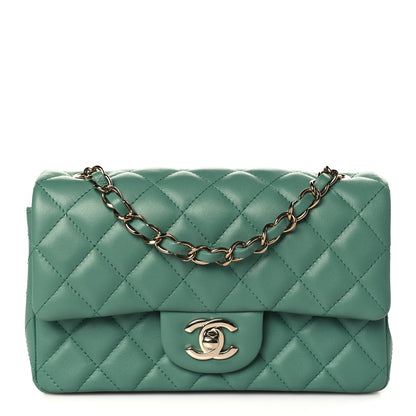 Chanel Lambskin Quilted Mini Rectangular Flap Dark Green 1 of 10