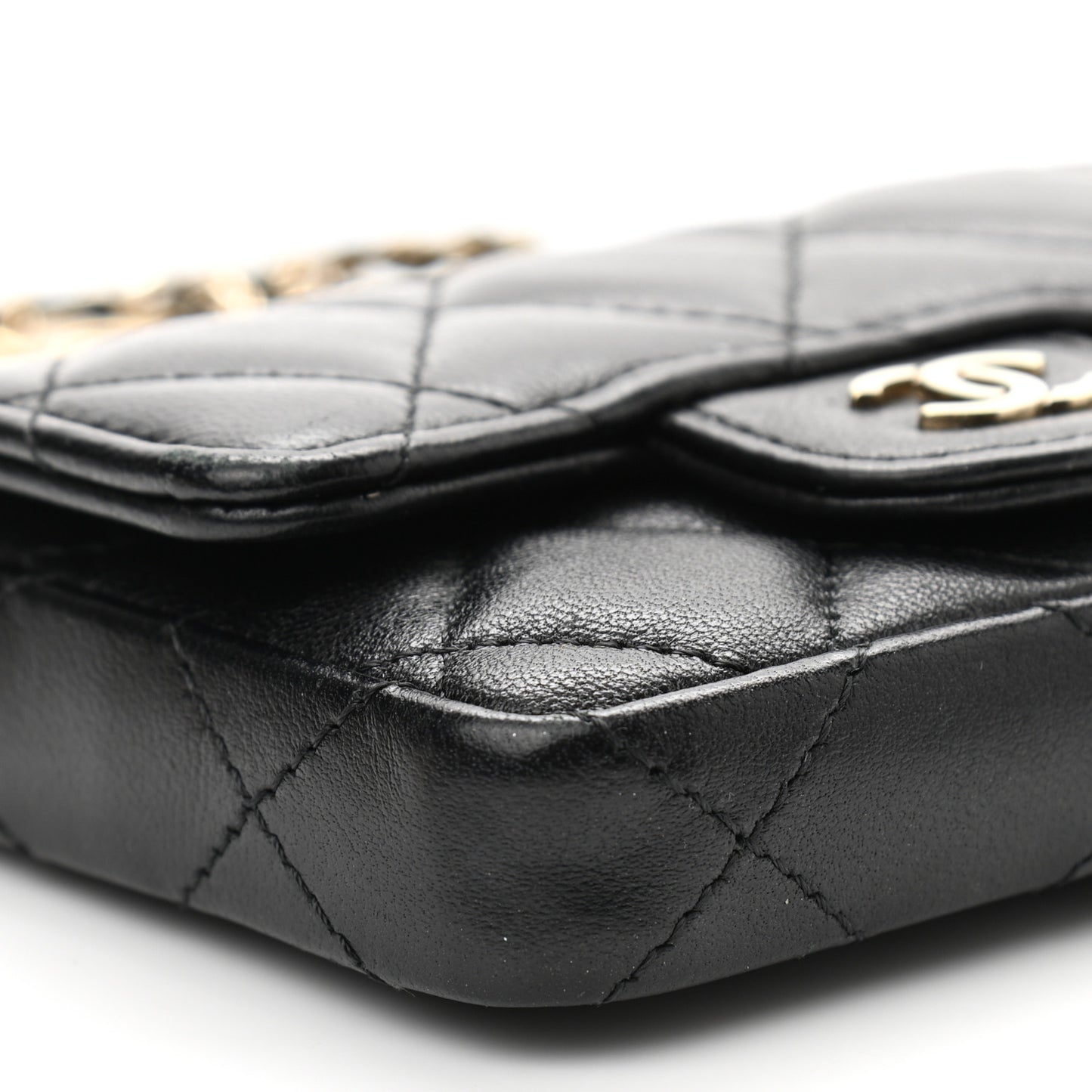 Lambskin Quilted Chain Belt Bag Black