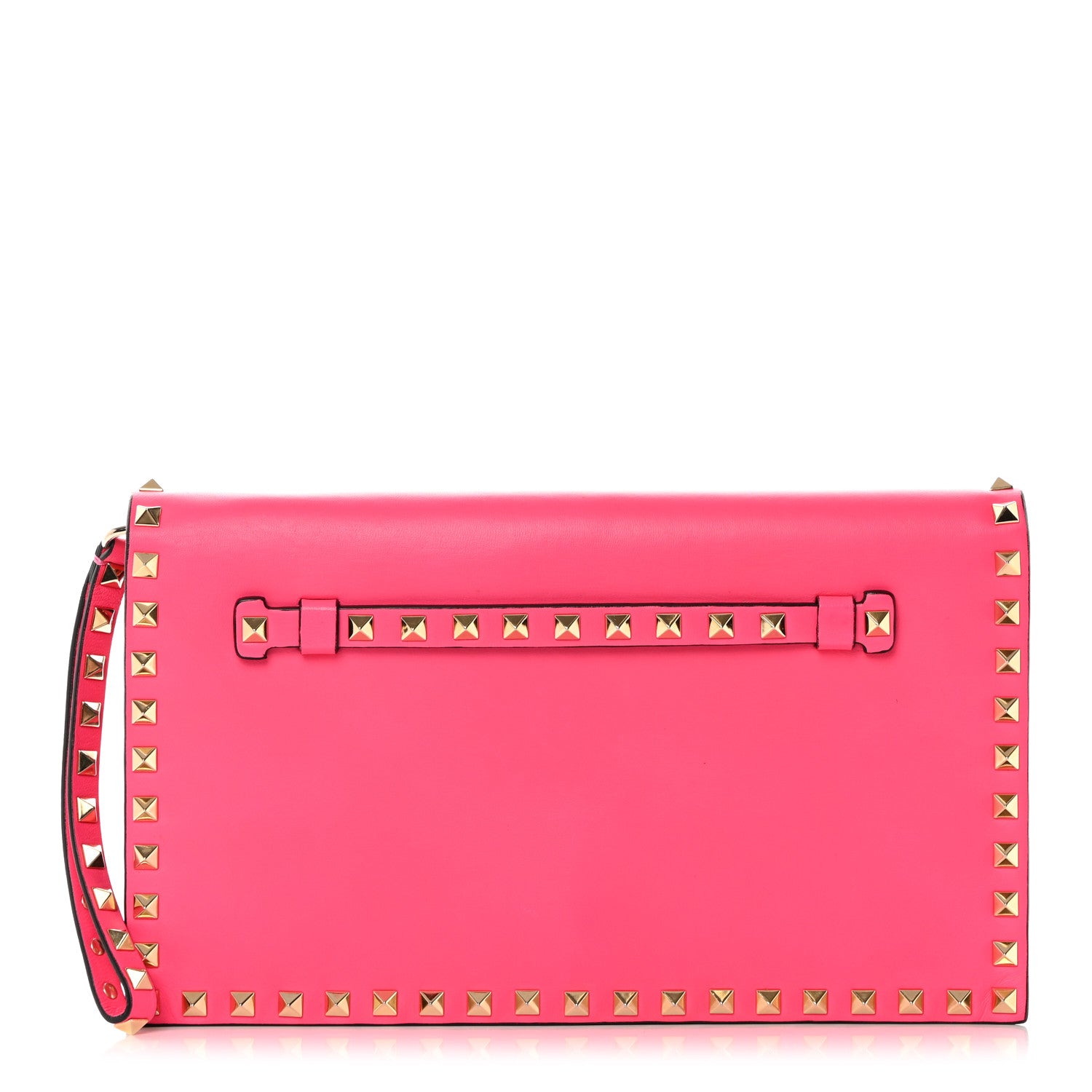 Valentino Garavani Nappa Rockstud Wristlet Clutch Fuxia Fluo 1 of 19