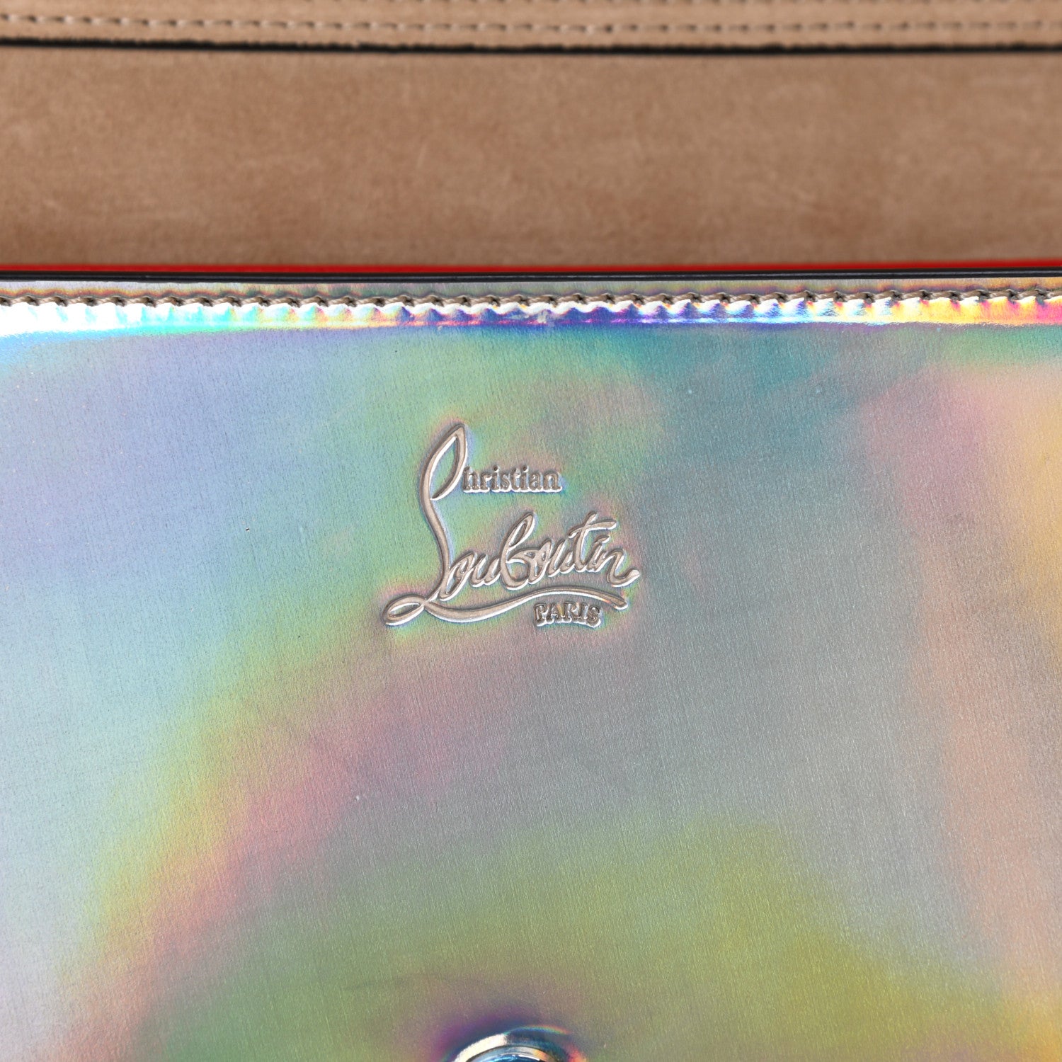 Christian Louboutin Glitter Metallic Patent Calfskin Psychic Spikes Paloma Clutch Gold 7 of 10