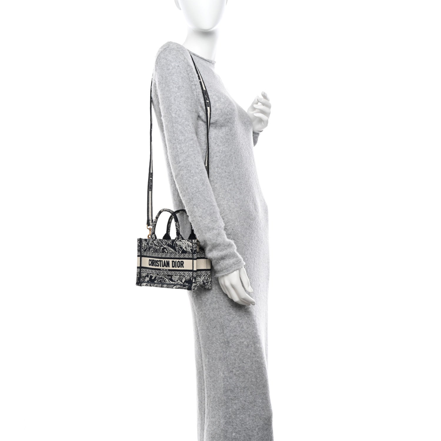 Christian Dior Canvas Embroidered Toile De Jouy Reverse Mini Book Tote With Strap Blue Multicolor 2 of 10