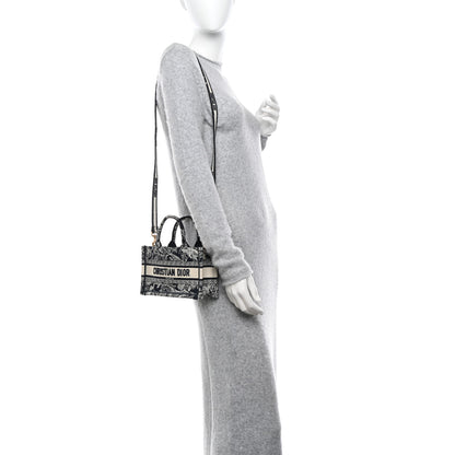 Christian Dior Canvas Embroidered Toile De Jouy Reverse Mini Book Tote With Strap Blue Multicolor 2 of 10