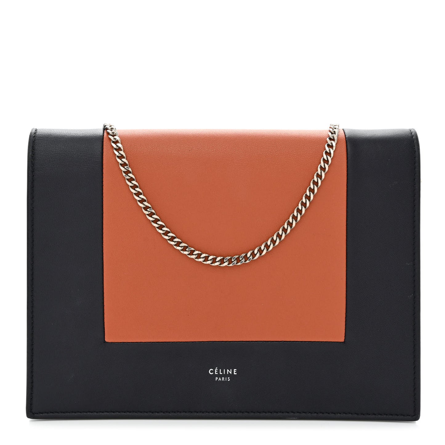 Smooth Lambskin Frame Evening Chain Clutch Terracotta Navy
