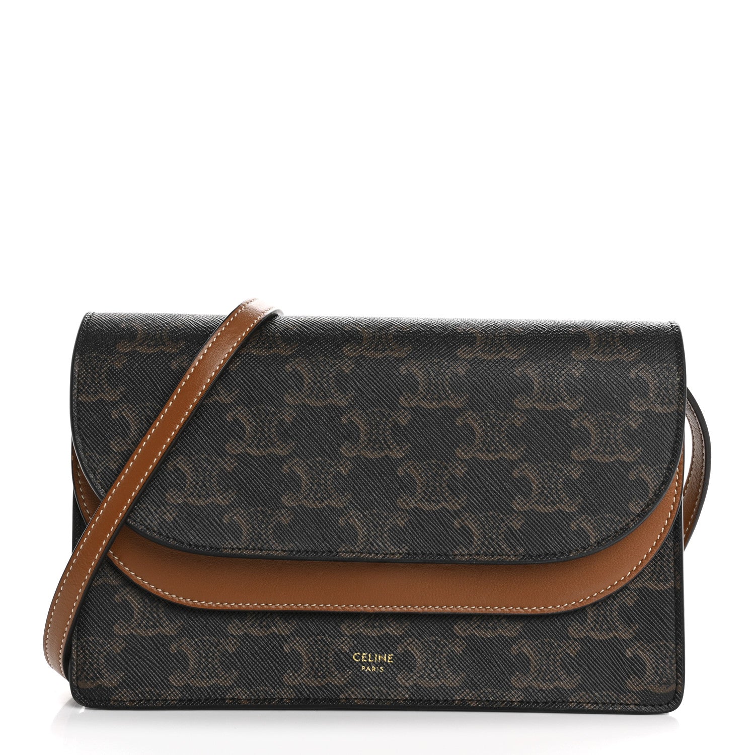 Celine Triomphe Canvas Lambskin Wallet On Strap Tan 1 of 14