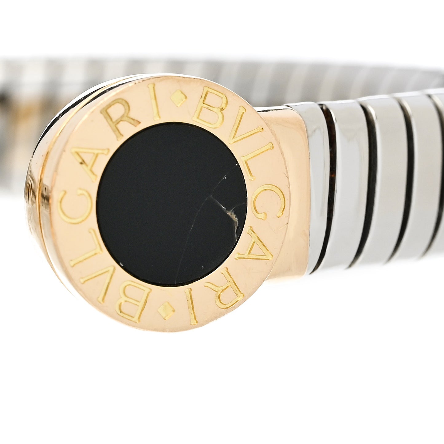 Stainless Steel 18K Yellow Gold Black Onyx Tubogas Cuff Bracelet