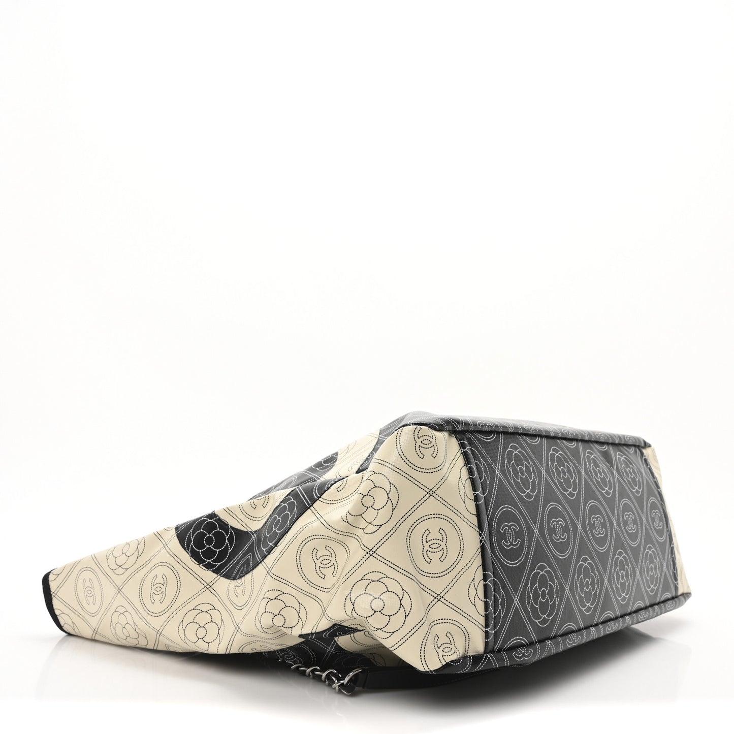 Coated Canvas Camellia Medium Shopping Tote Black Beige