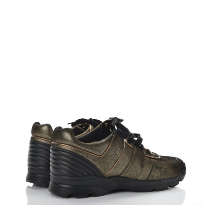 Chanel Fabric Calfskin CC Sneakers 41.5 Golden Brown 4 of 11