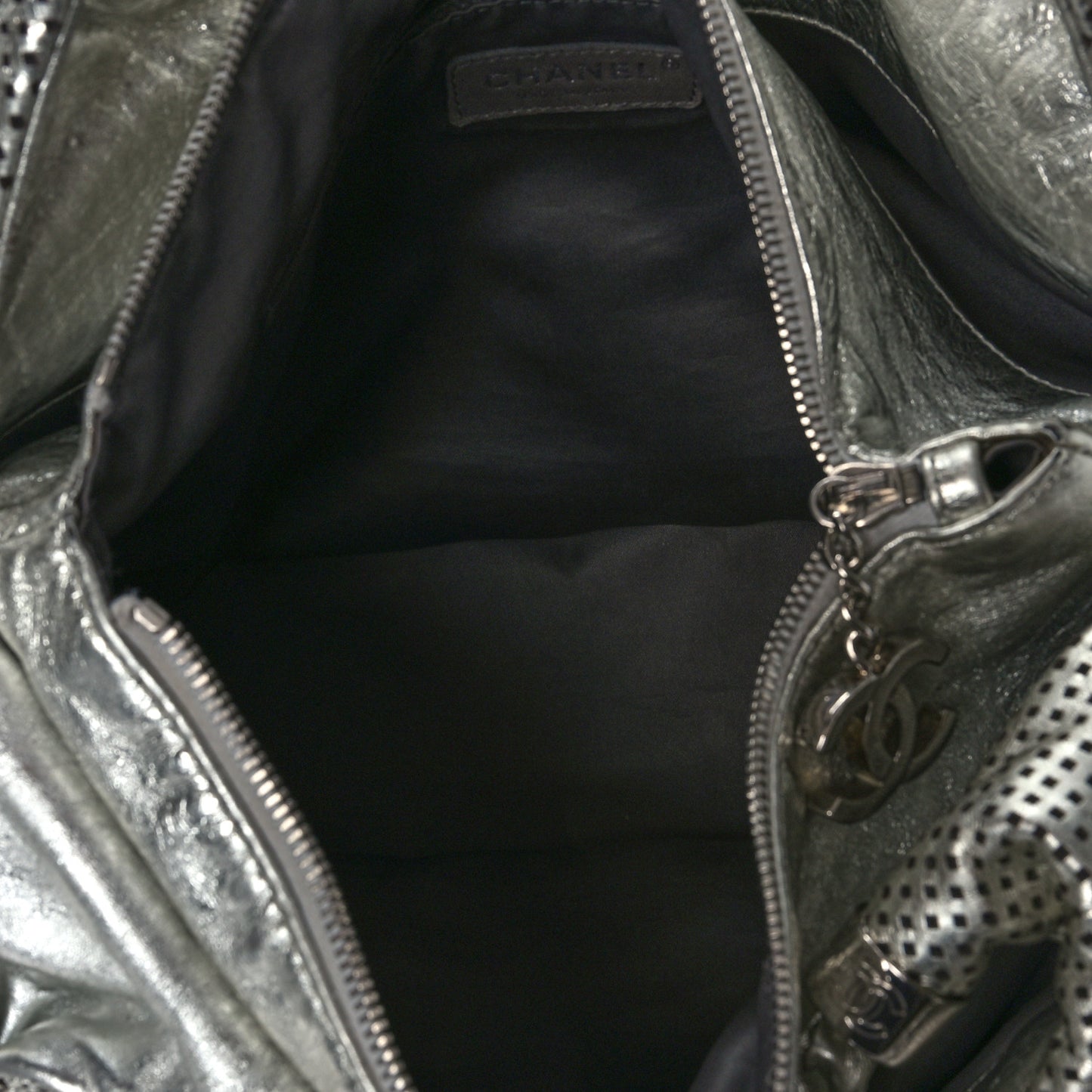 Metallic Glazed Calfskin Perforated Rodeo Drive Hobo Silver