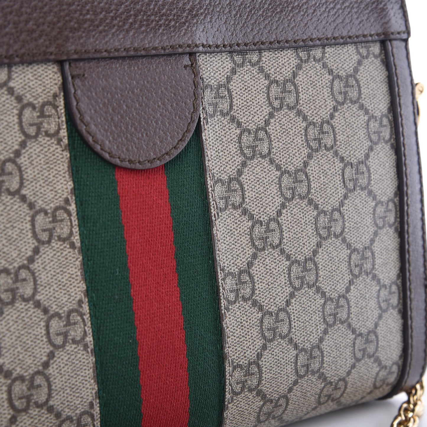 GG Supreme Monogram Web Small Ophidia Chain Shoulder Bag Brown