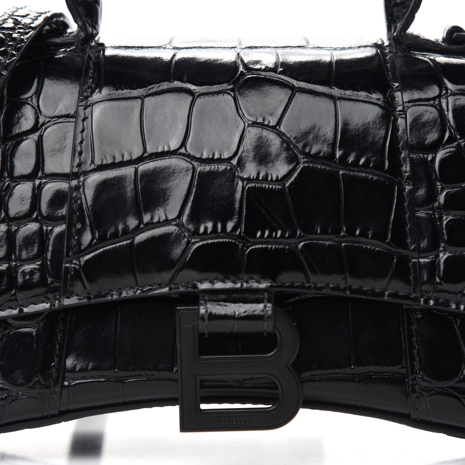 Balenciaga Shiny Calfskin Monochrome Crocodile Embossed Hourglass Top Handle Bag XS Black 12 of 12