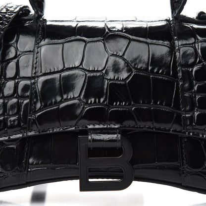 Balenciaga Shiny Calfskin Monochrome Crocodile Embossed Hourglass Top Handle Bag XS Black 12 of 12