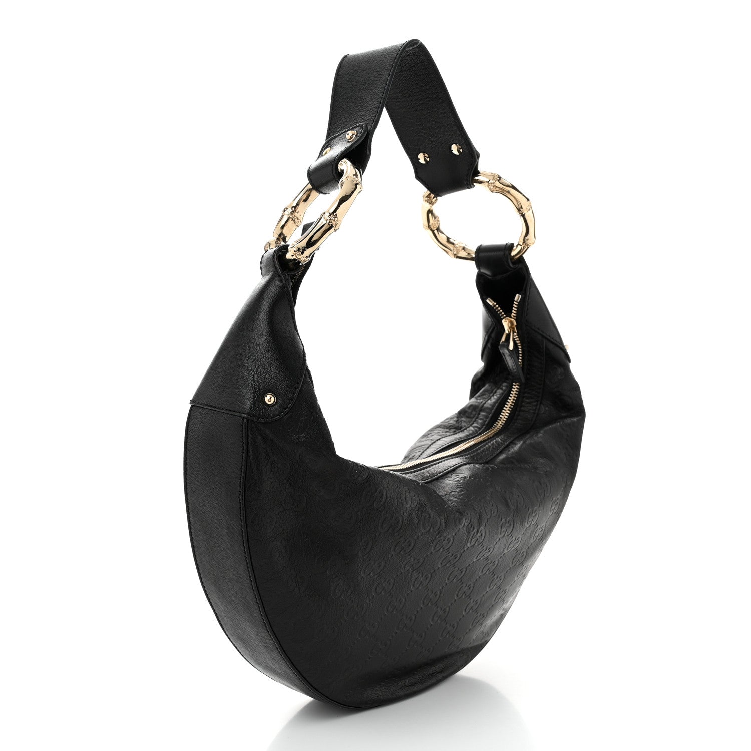 Gucci Guccissima Half Moon Bamboo Ring Hobo Black 3 of 11