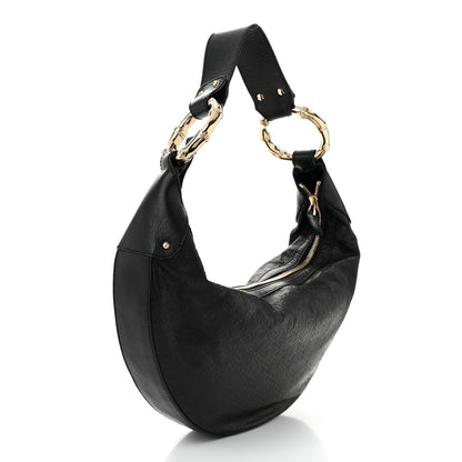 Gucci Guccissima Half Moon Bamboo Ring Hobo Black 3 of 11