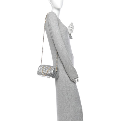 Chanel Metallic Caviar Quilted Barrel Clutch With Chain Silver 2 of 10