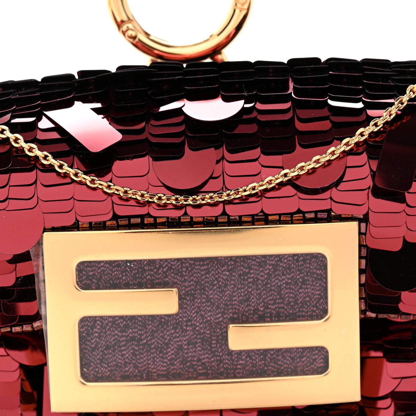 Sequin Paillettes Shiny Nappa Sex and the City Nano Maxi Buckle Baguette Charm Granata