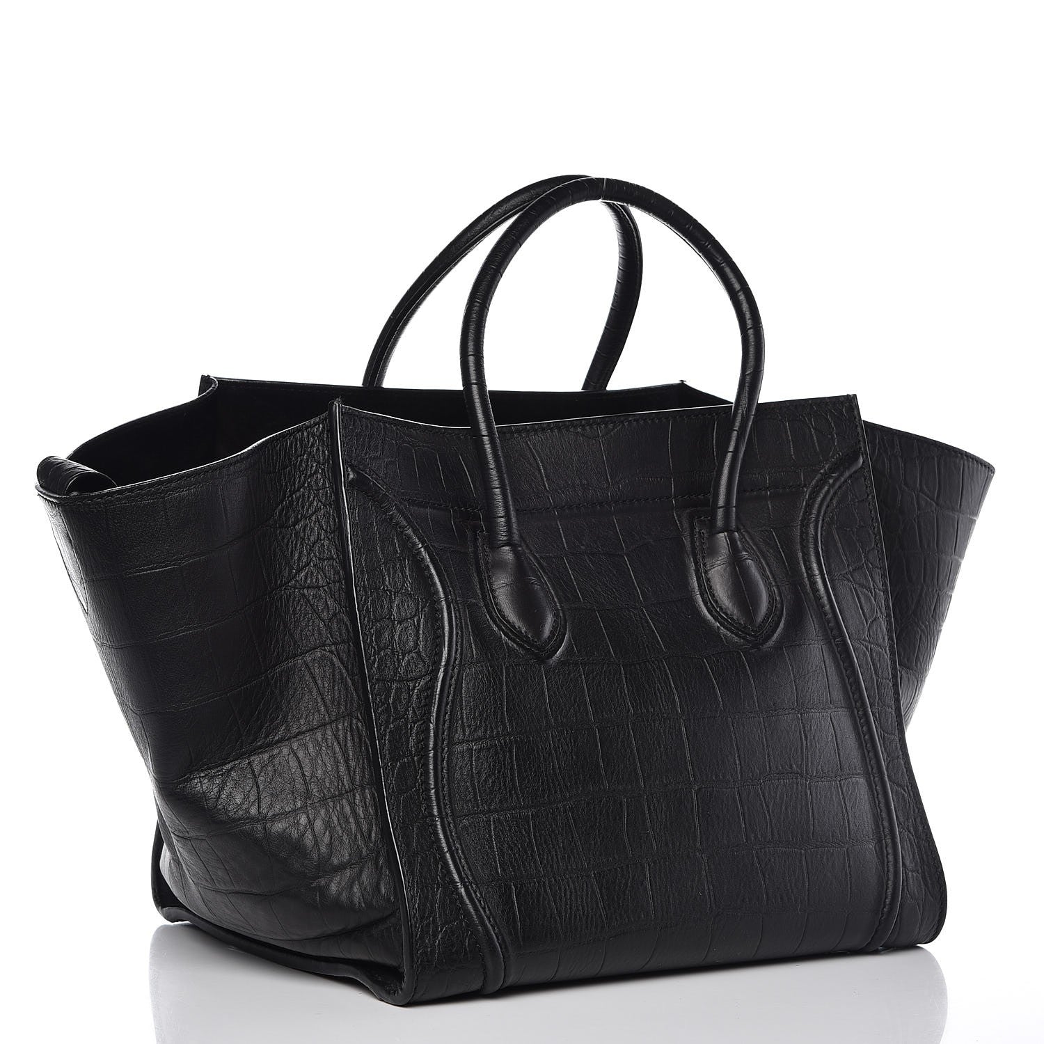 Celine Crocodile Embossed Calfskin Medium Phantom Luggage Black 3 of 8
