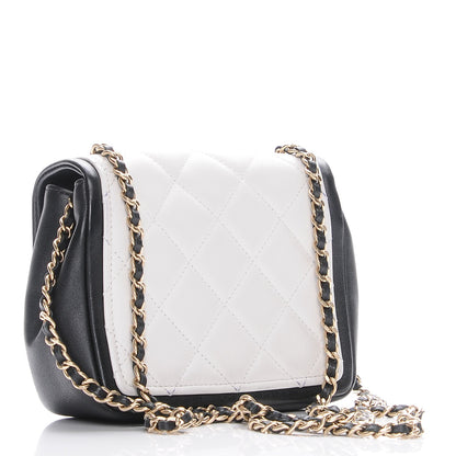Chanel Calfskin Quilted Graphic Mini Flap Bag White Black 3 of 7