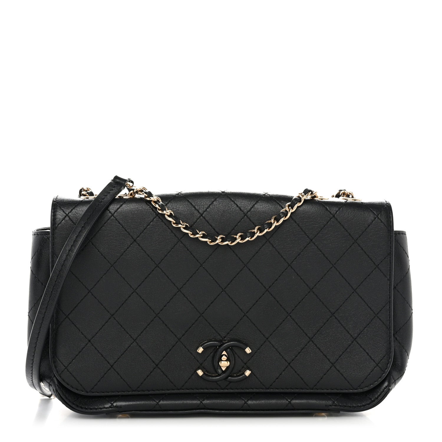 Chanel Calfskin Stitched Medium Covered CC Flap Bag Black 1 of 11