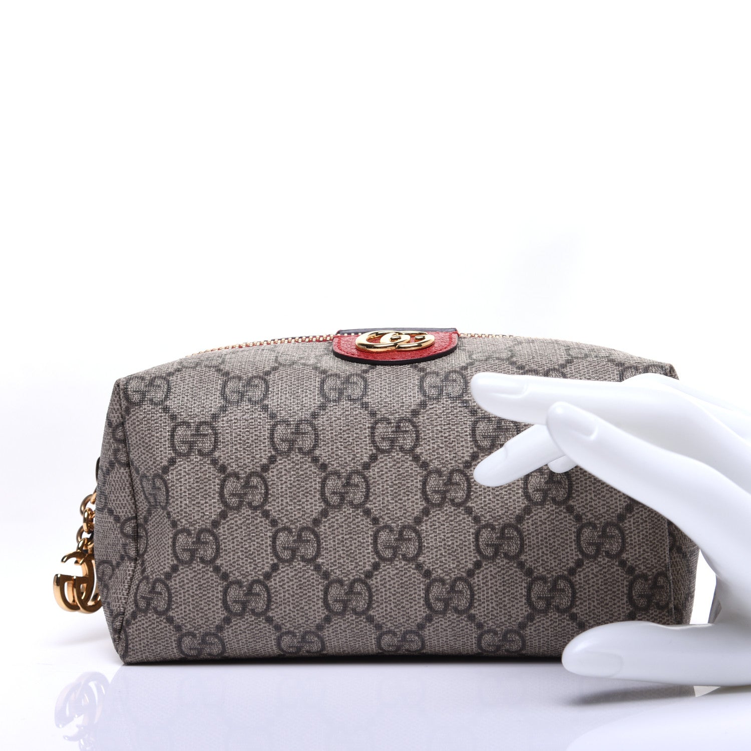 Gucci Soft GG Supreme Monogram Calfskin Medium Ophidia Cosmetic Case Beige Ebony Hibiscus Red 2 of 12