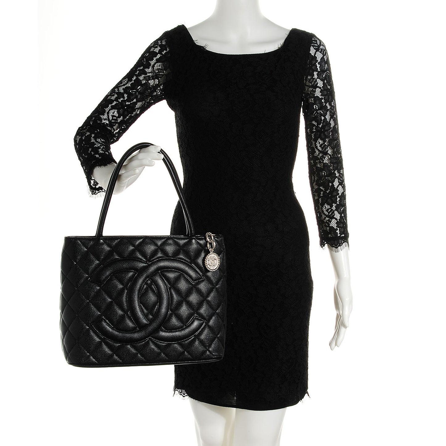 Caviar Quilted Medallion Tote Black
