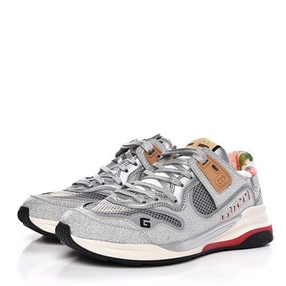 Gucci Metallic Calfskin Glitter Mesh Womens Ultrapace Sneakers 36.5 Silver Light Grey Mystic White 3 of 9