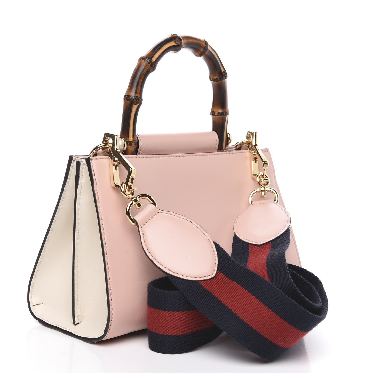 Nappa Bamboo Web Mini Nymphaea Top Handle Bag Perfect Pink Mystic White