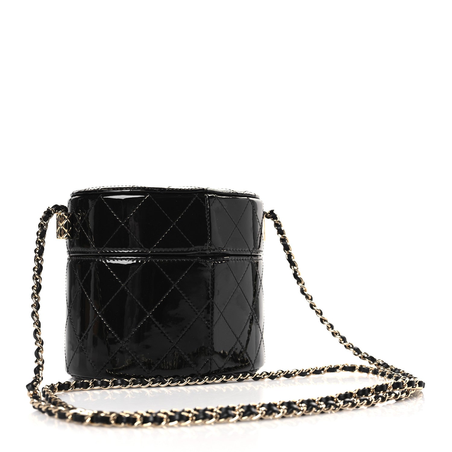 Chanel Patent Quilted Round Clutch With Chain Black 3 of 10