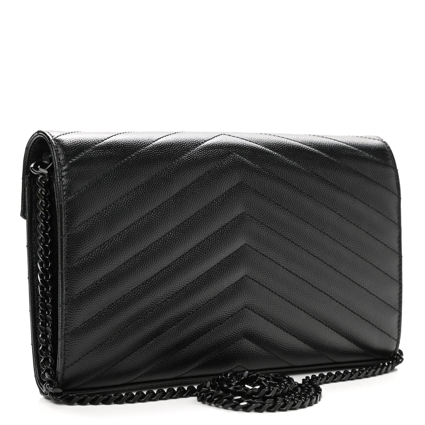 Grain De Poudre Matelasse Chevron Monogram Chain Wallet Black