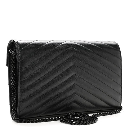 Saint Laurent Grain De Poudre Matelasse Chevron Monogram Chain Wallet Black 3 of 10