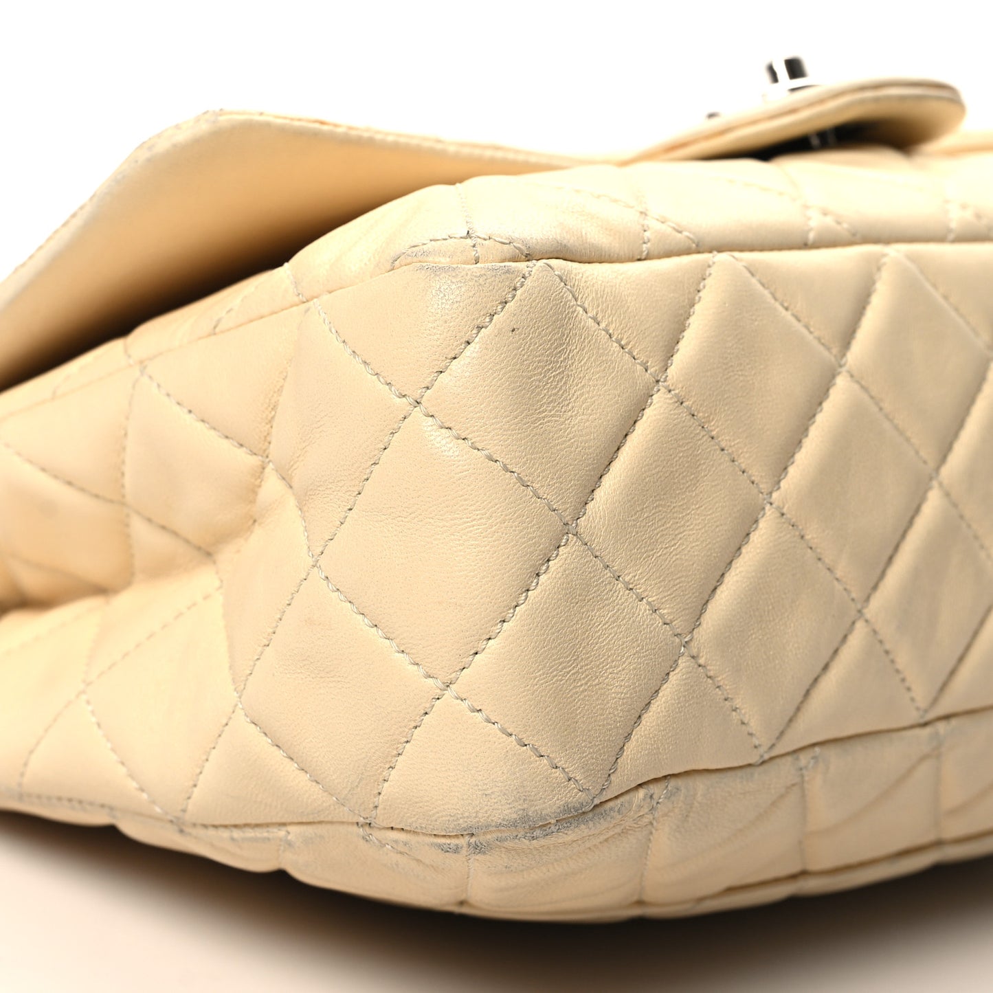 Washed Lambskin Quilted Jumbo Single Flap Bijoux Chain Ivory