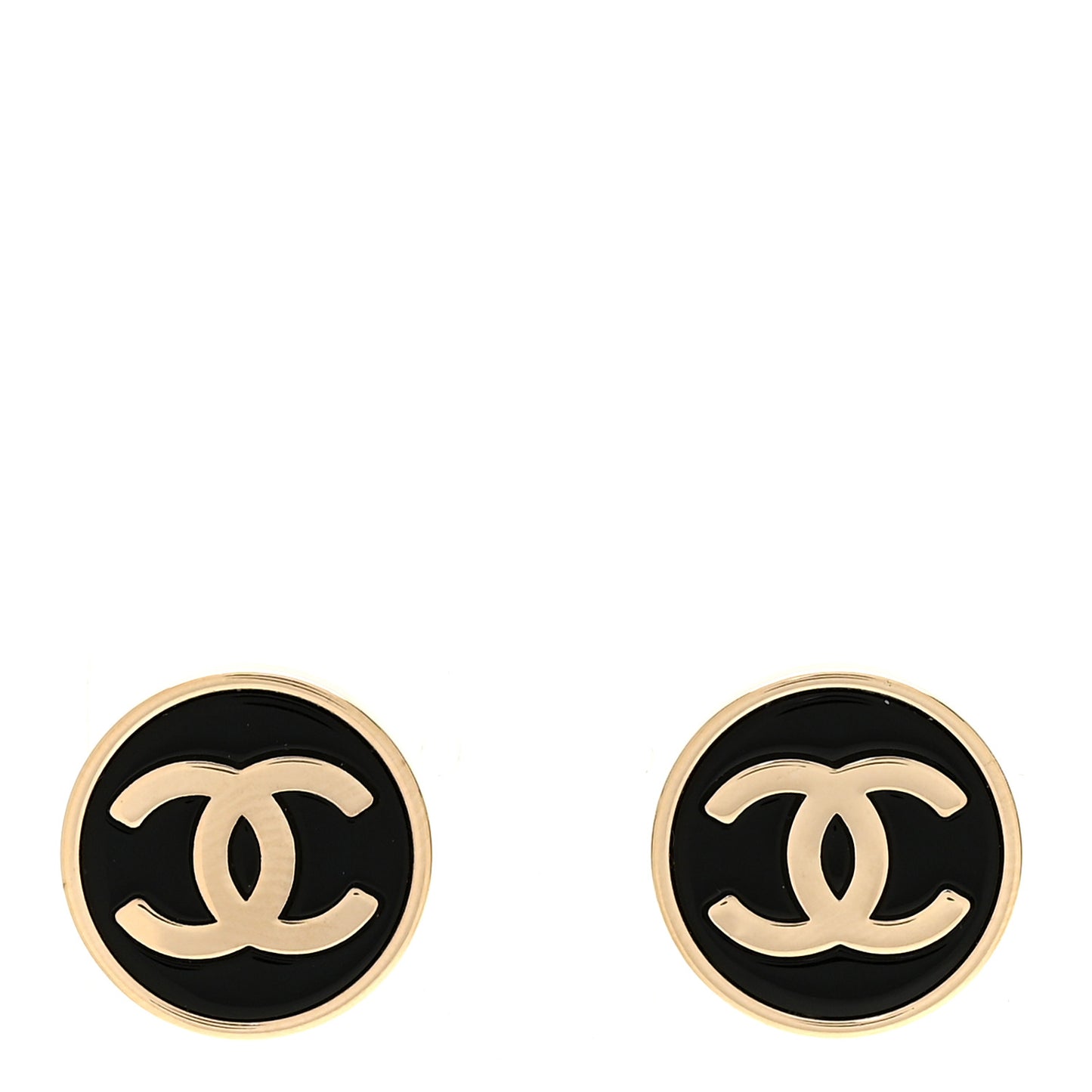 Metal Enamel CC Round Earrings Black Gold