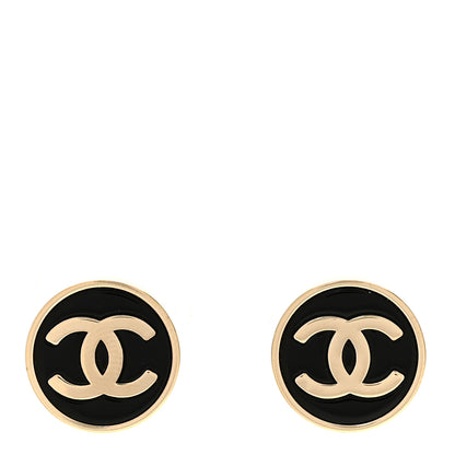 Chanel Metal Enamel CC Round Earrings Black Gold 1 of 5