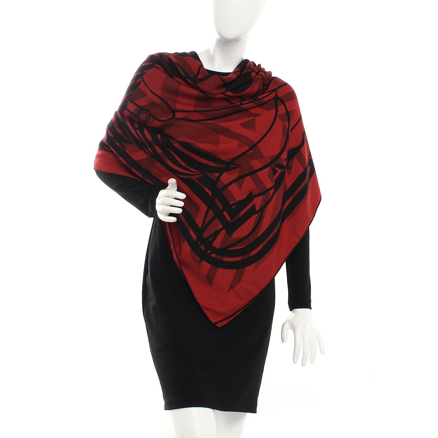 Hermes Cashmere Silk Imprimeur Fou Quadricube Shawl 140 Rouge Bordeaux Rouge Fonce 2 of 4
