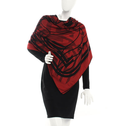 Hermes Cashmere Silk Imprimeur Fou Quadricube Shawl 140 Rouge Bordeaux Rouge Fonce 2 of 4